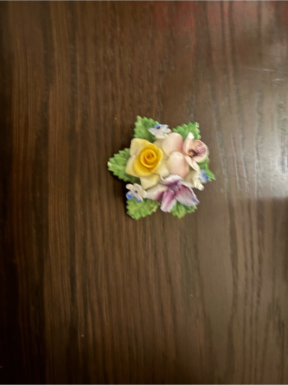 Porcelain Floral Accent Pin in Yellow, Pink and Green